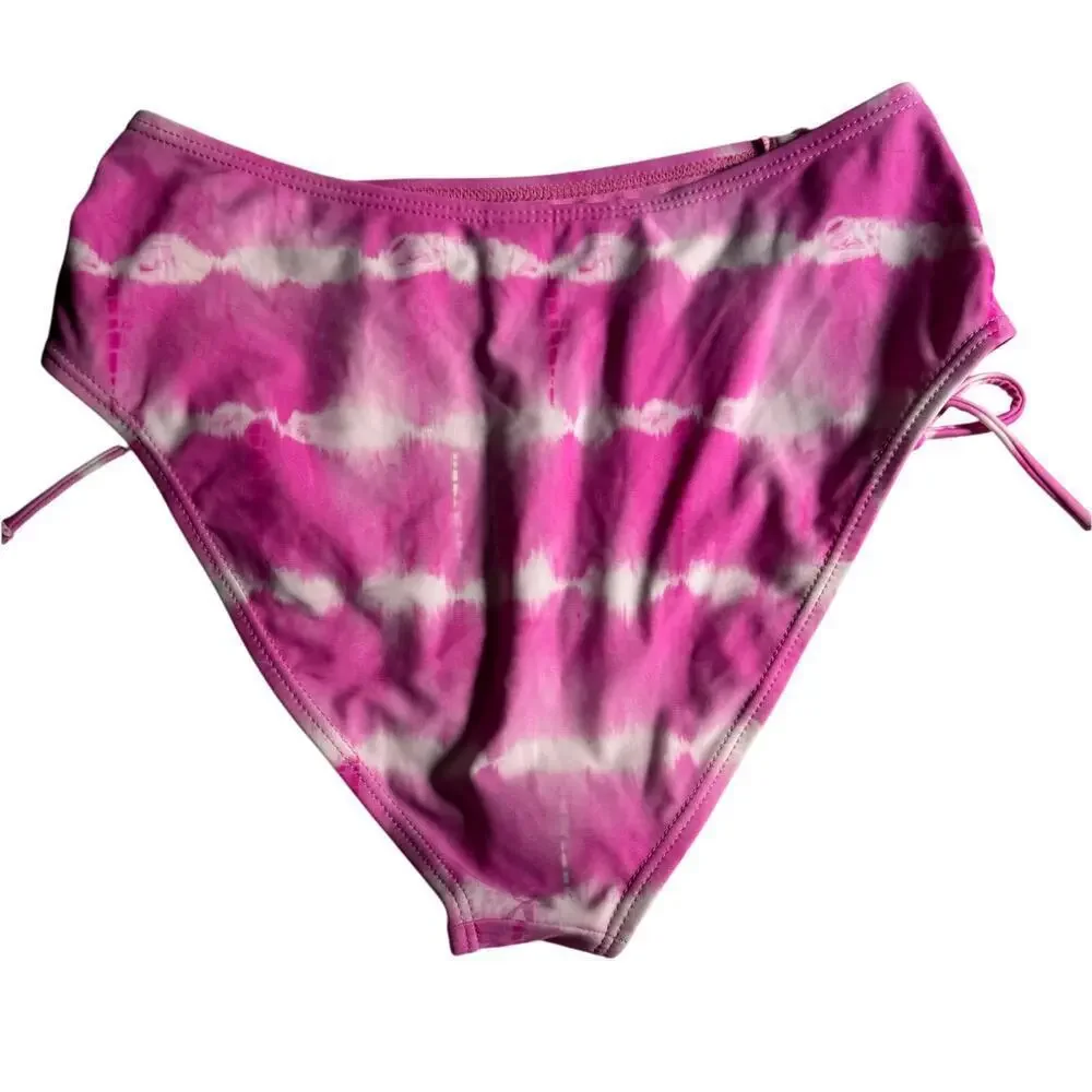 NWT California Waves tie-dyed pink and white high waisted cheeky ruffled bottom